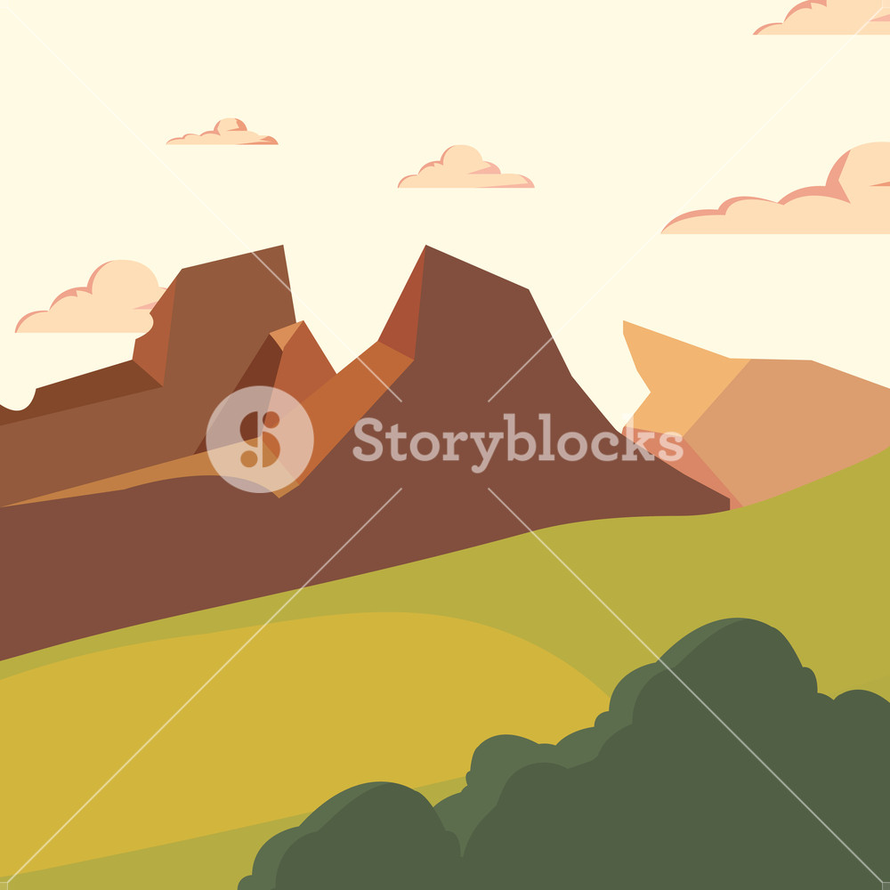 1000x1000 Landscape With Rocky Mountains And Bush, Colorful Design Vector
