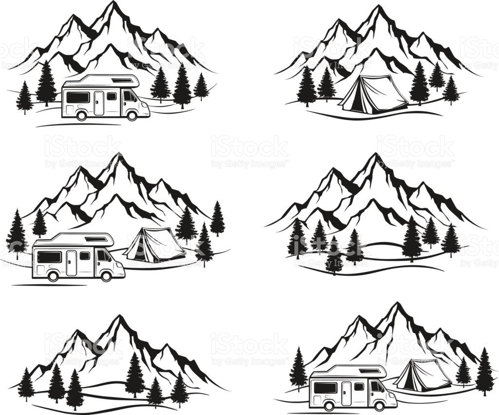 1024x852 Campsite With Camper Caravan, Tent, Rocky Mountains, Pine Forest