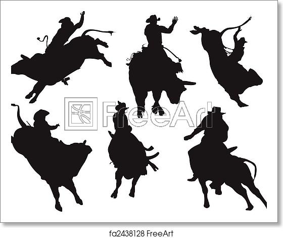 560x470 Free Art Print Of Six Rodeo Silhouettes Vector Illustration