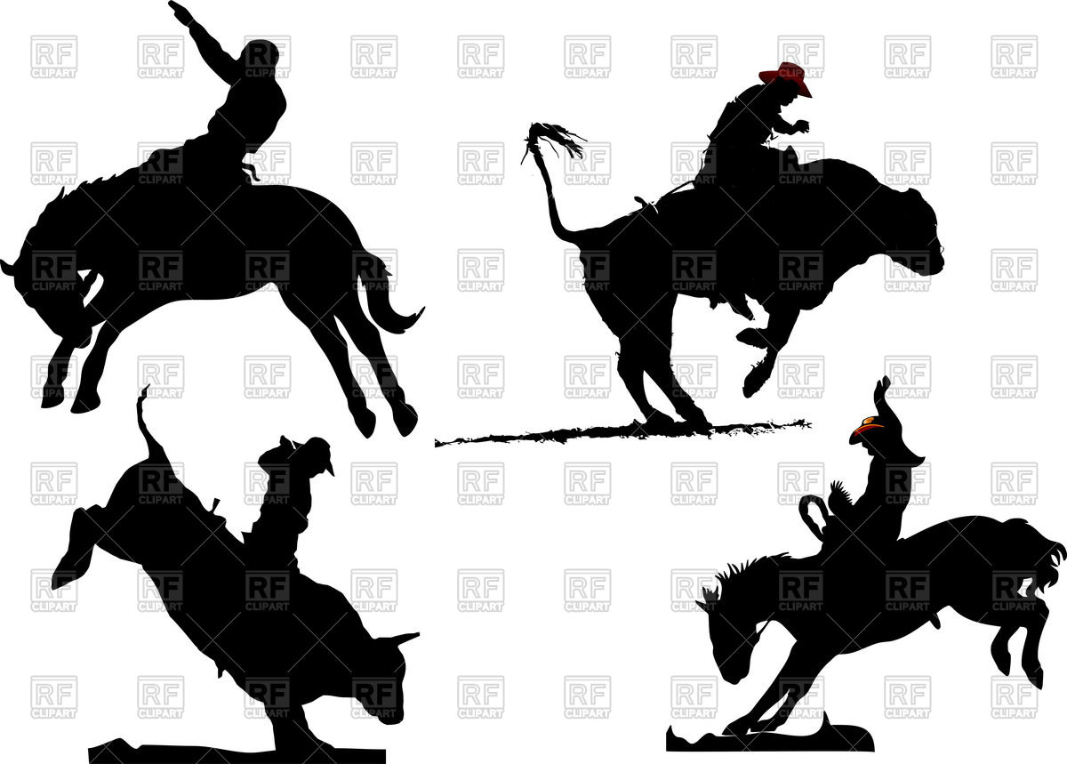 1200x859 Silhouettes Of Rodeo On Horses And Bulls Vector Image Of Sport