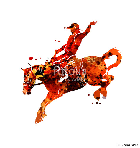 475x500 Vector Watercolor Silhouette Of A Rodeo Rider Stock Image