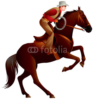 380x400 Cowboy On The Horse With Lasso, Rodeo Vector Illustration