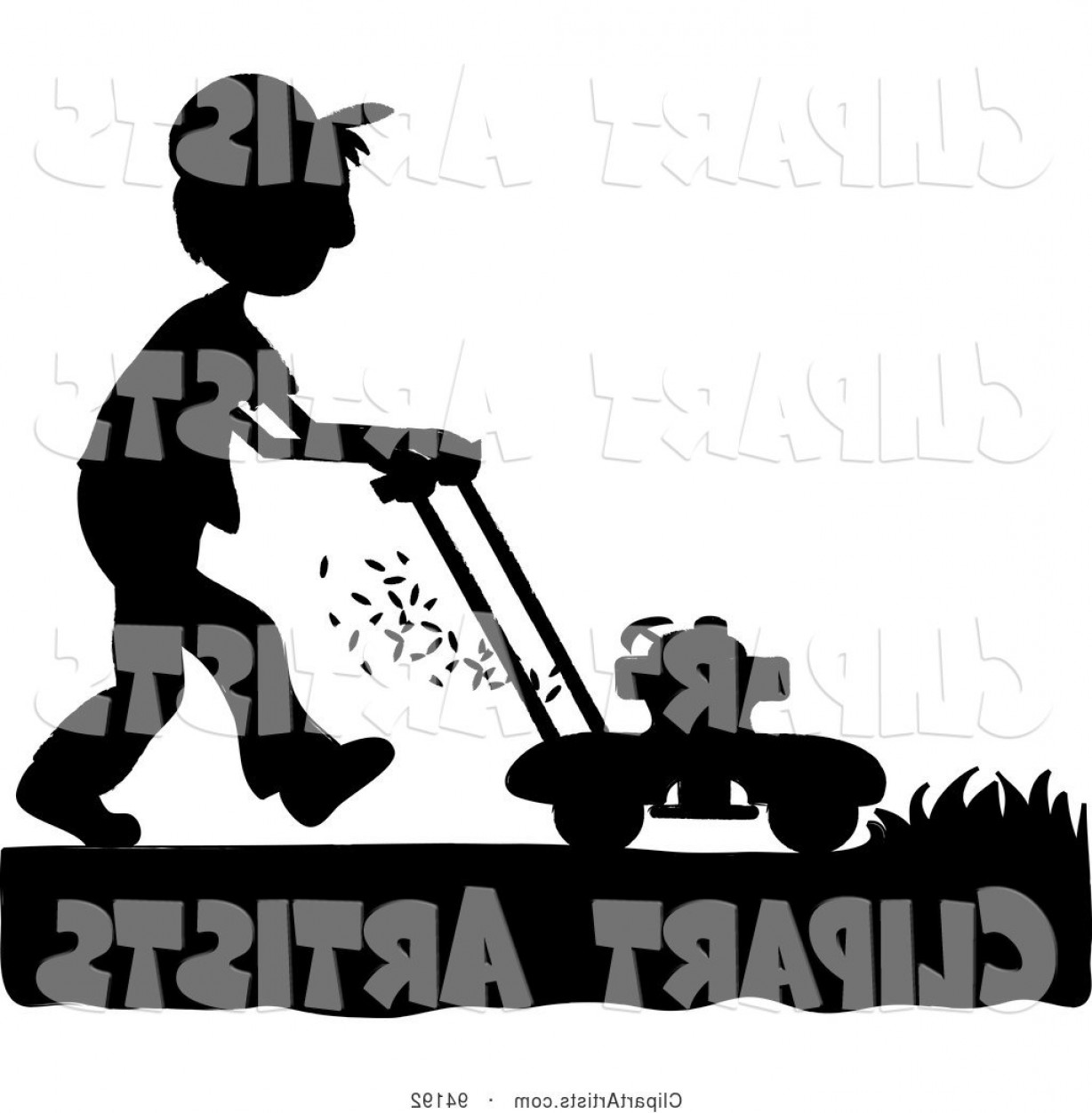 Vector Clipart Silhouetted Boy Mowing A Lawn With A Mower 1228x1252 Vector Clipart Silhouetted Boy Mowing A Lawn With A Mower