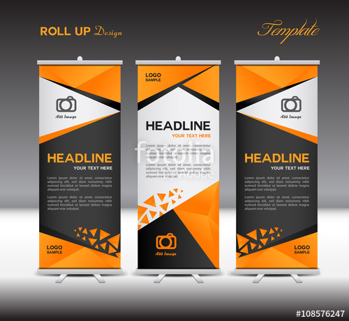 500x460 Orange And Black Roll Up Banner Vector Template,roll Up Display