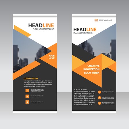 450x450 Orange Black Triangle Business Roll Up Banner Flat Design Template