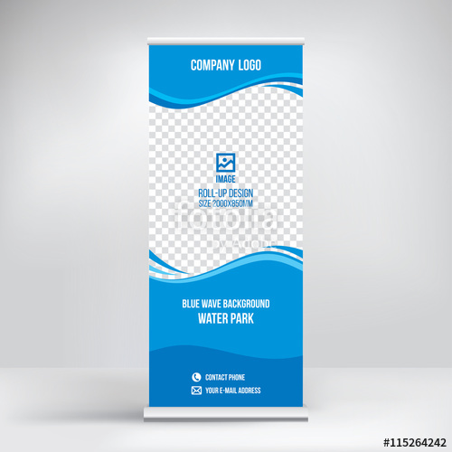 500x500 Roll Up Banner Stand Design For Water Park, Blue Wave Background