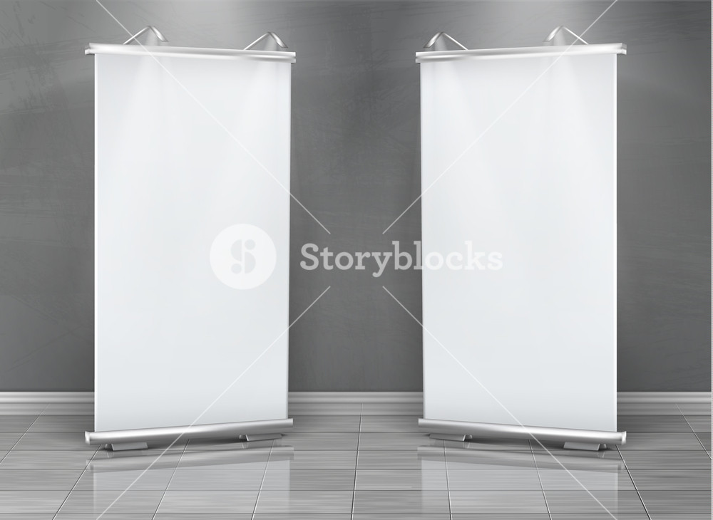 1000x730 Vector Realistic Set Of Blank Roll Up Banners, Vertical Stands