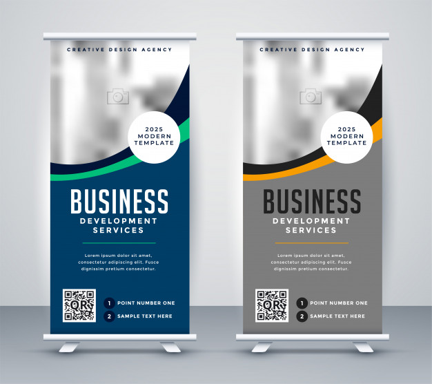626x556 Abstract Wavy Business Standee Rollup Banner Design Free Vector