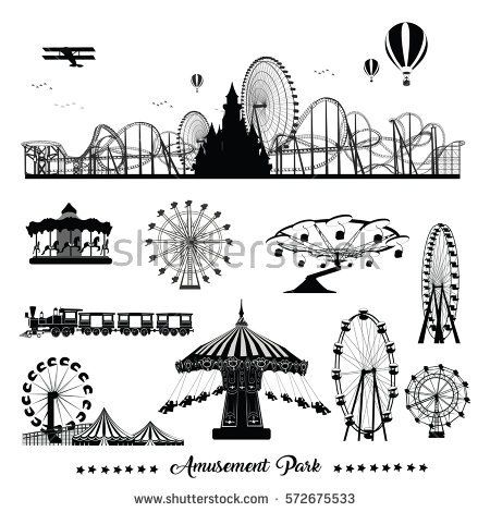 450x470 Vector Illustration Set Roller Coaster Silhouette Carousel