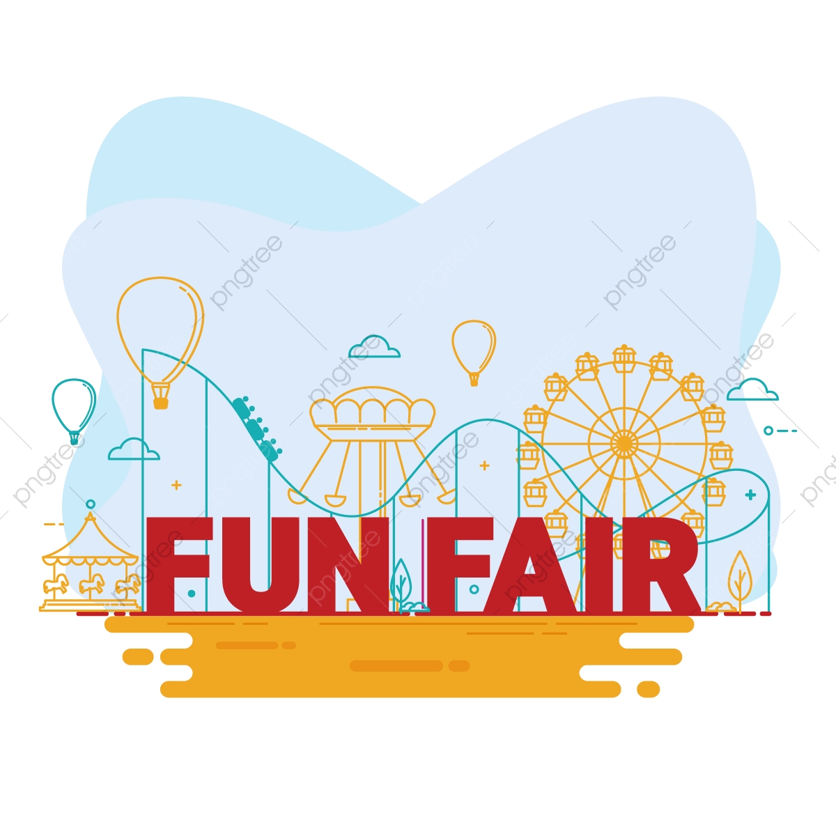 1200x1200 Cartoon Amusement Park With Circus Carousels And Roller Coaster