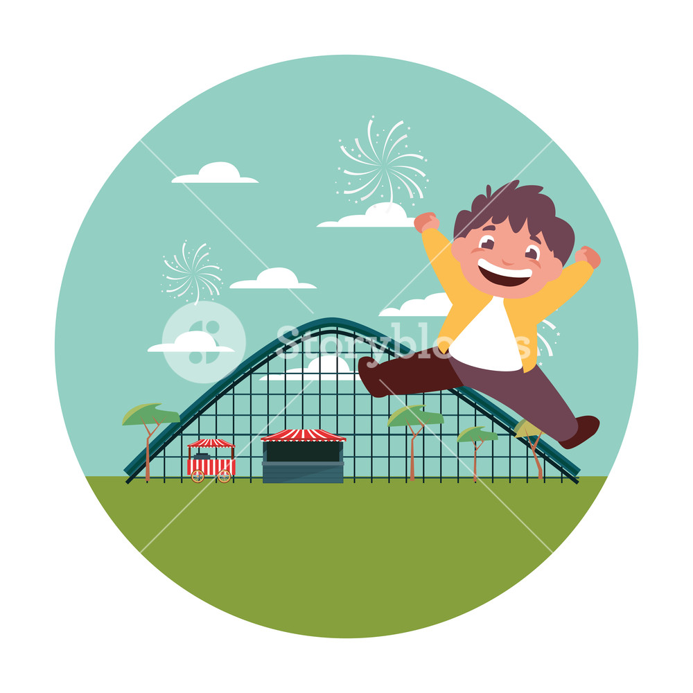 1000x1000 Happy Boy Carnival Roller Coaster Vector Illustration Royalty Free