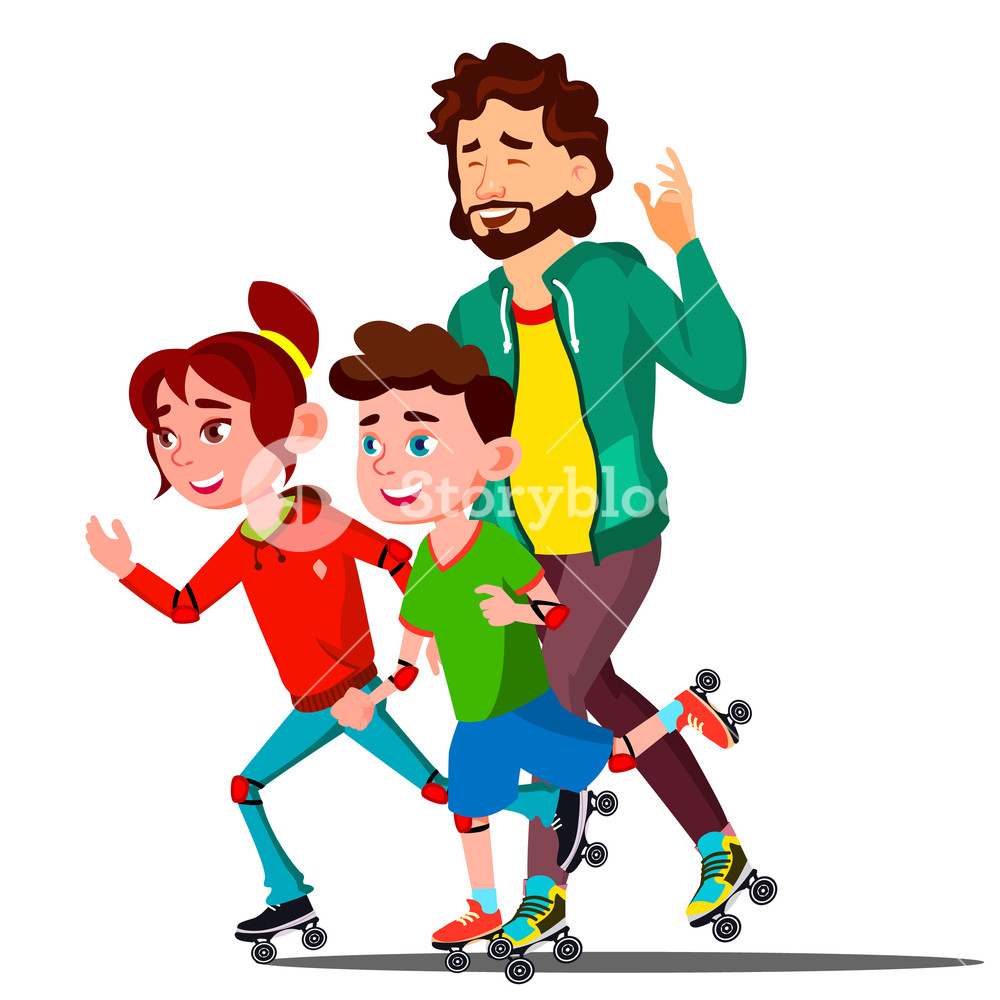 1000x1000 Father And Children Skating On Roller Skates Vector Isolated