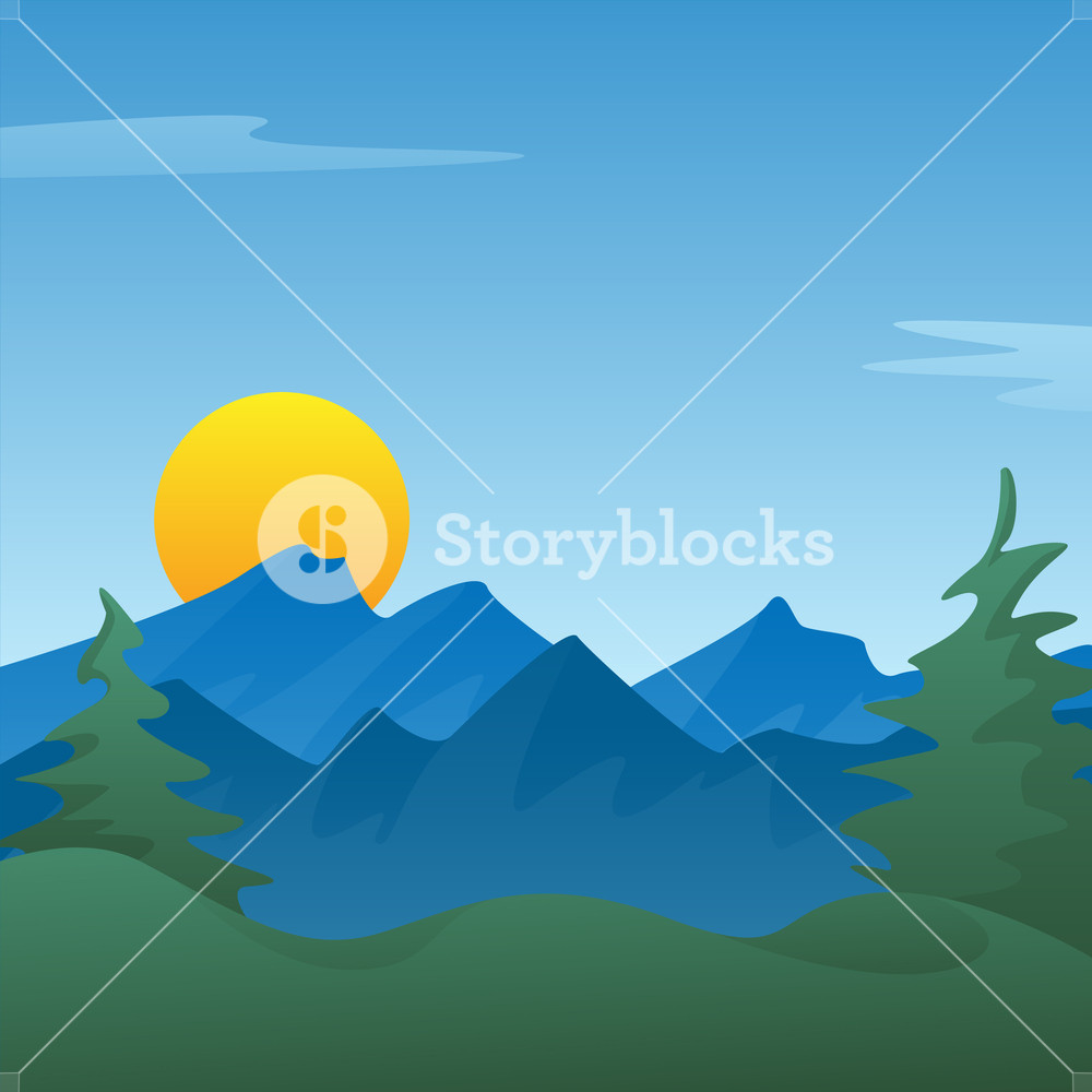 1000x1000 Peaceful Blue Mountain Landscape Scene Background With Pine Trees