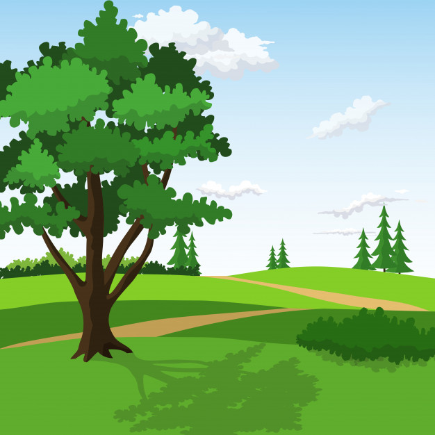 626x626 Rolling Hills With Big Tree And Pathway Between Vector Premium