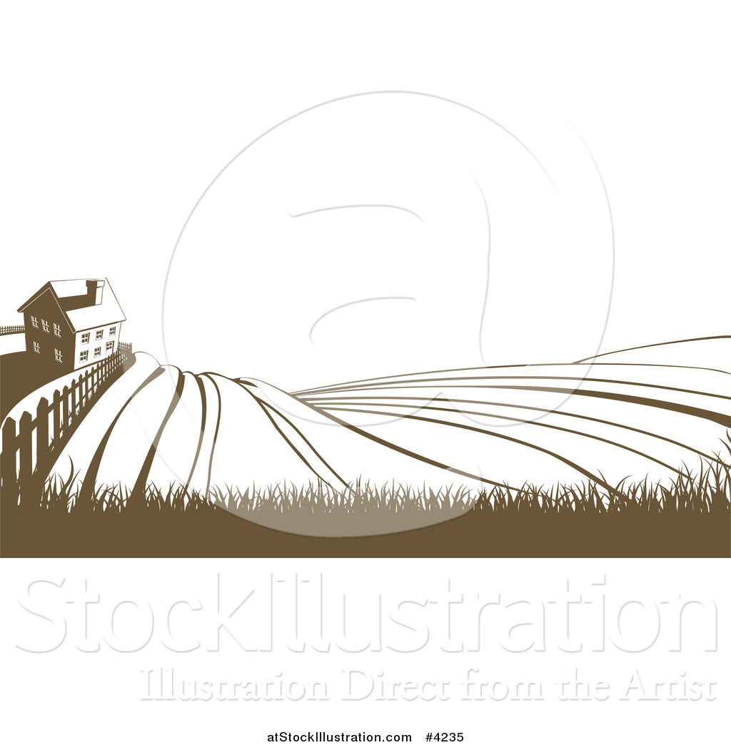 1024x1044 Vector Illustration Of A Farm House And Rolling Hills In Brown