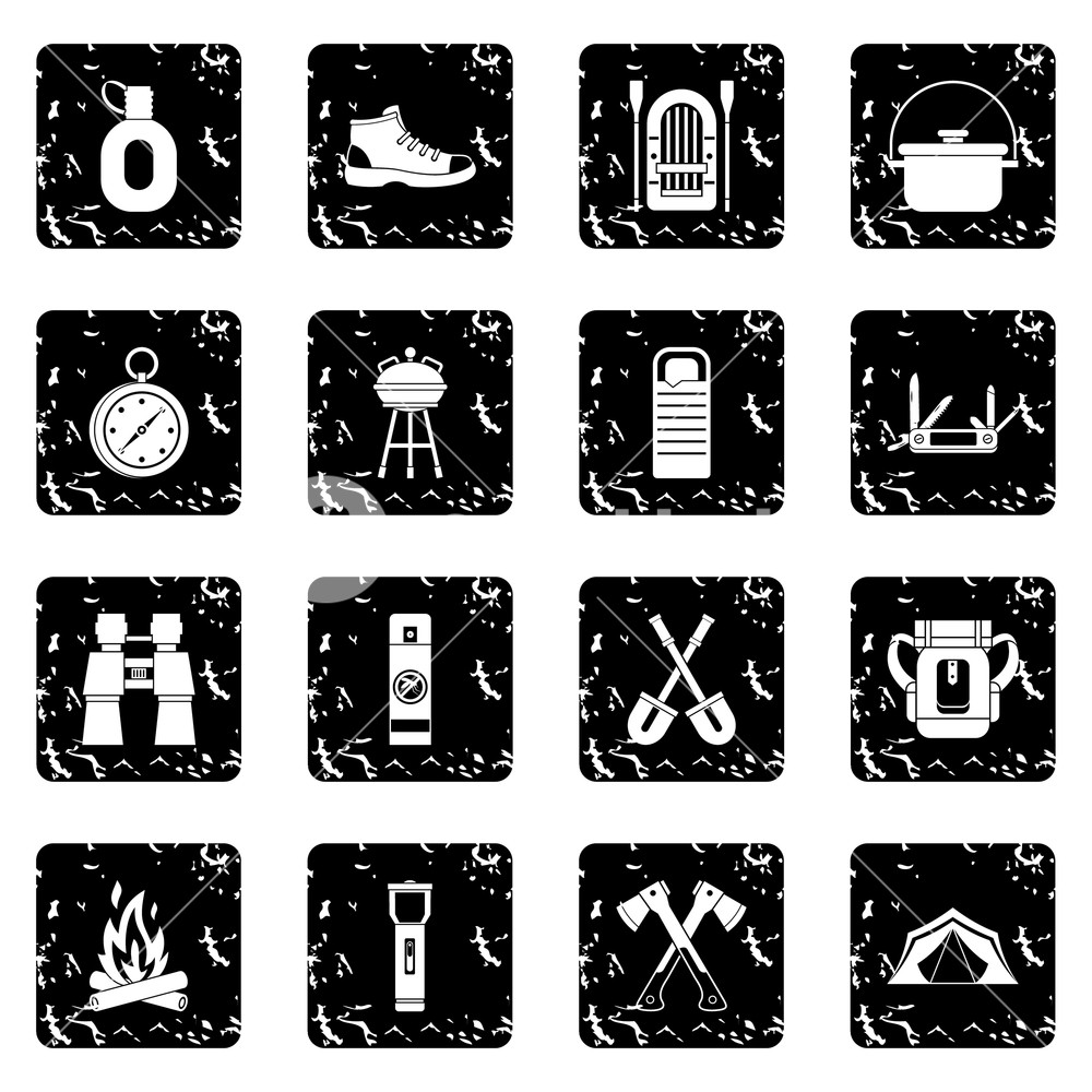 1000x1000 Camping Icons Set Grunge Illustration Of Camping Vector Icons