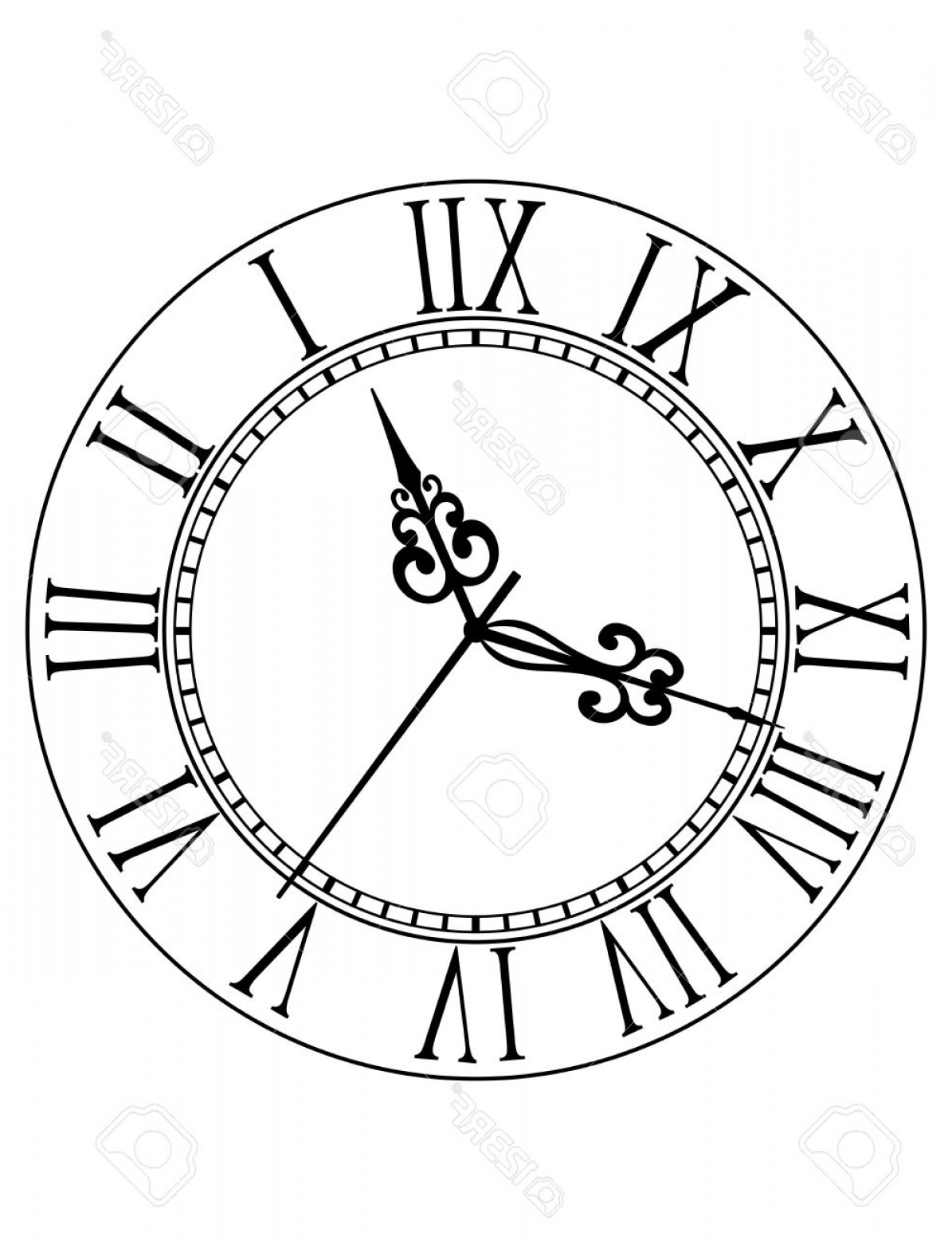 Photostock Vector Old Black And White Clock Face With Roman 1195x1560 Photostock Vector Old Black And White Clock Face With Roman