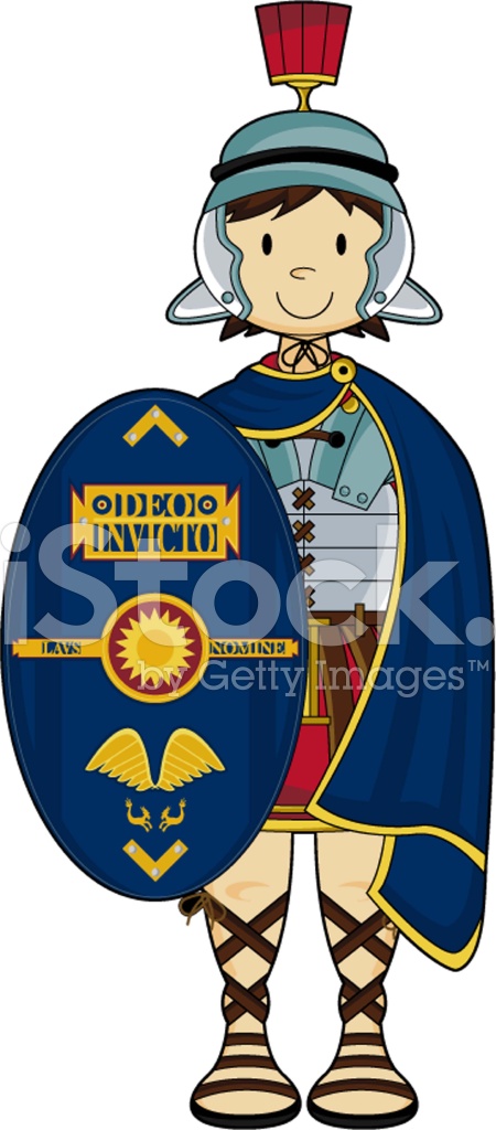 450x1024 Roman Soldier With Shield Cape Stock Vector