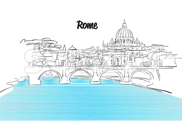 Rome Skyline Vacation Outline Sketch Vector Illustration 620x412 Rome Skyline Vacation Outline Sketch Vector Illustration