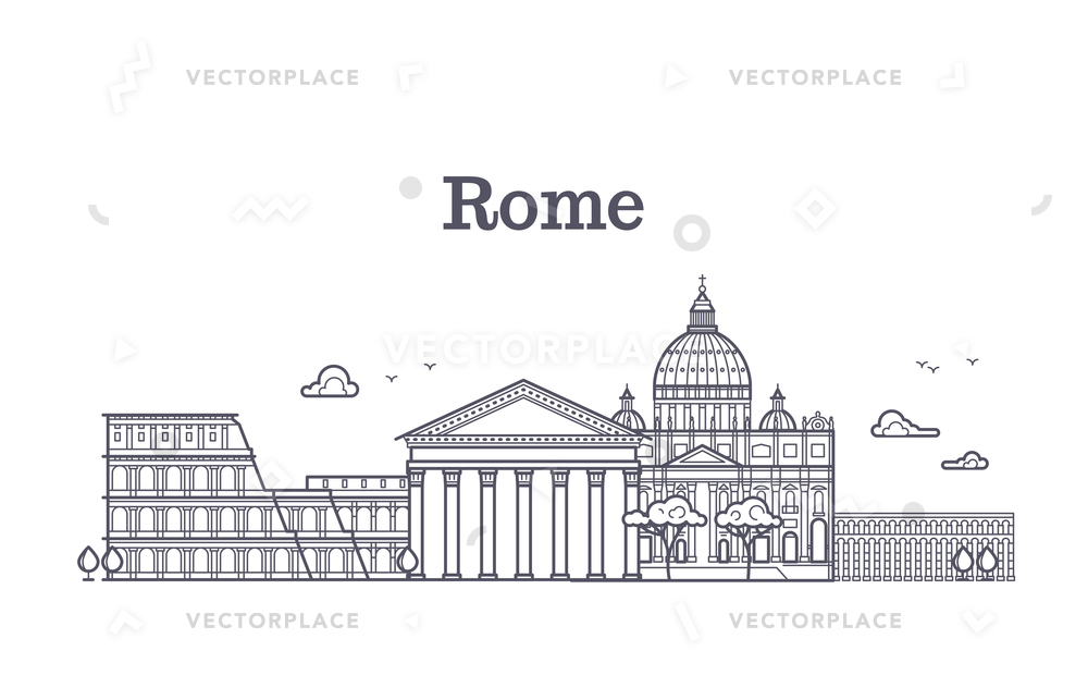 Italy Rome Architecture Europe Skyline Linear Vector Illustration 1000x643 Italy Rome Architecture Europe Skyline Linear Vector Illustration