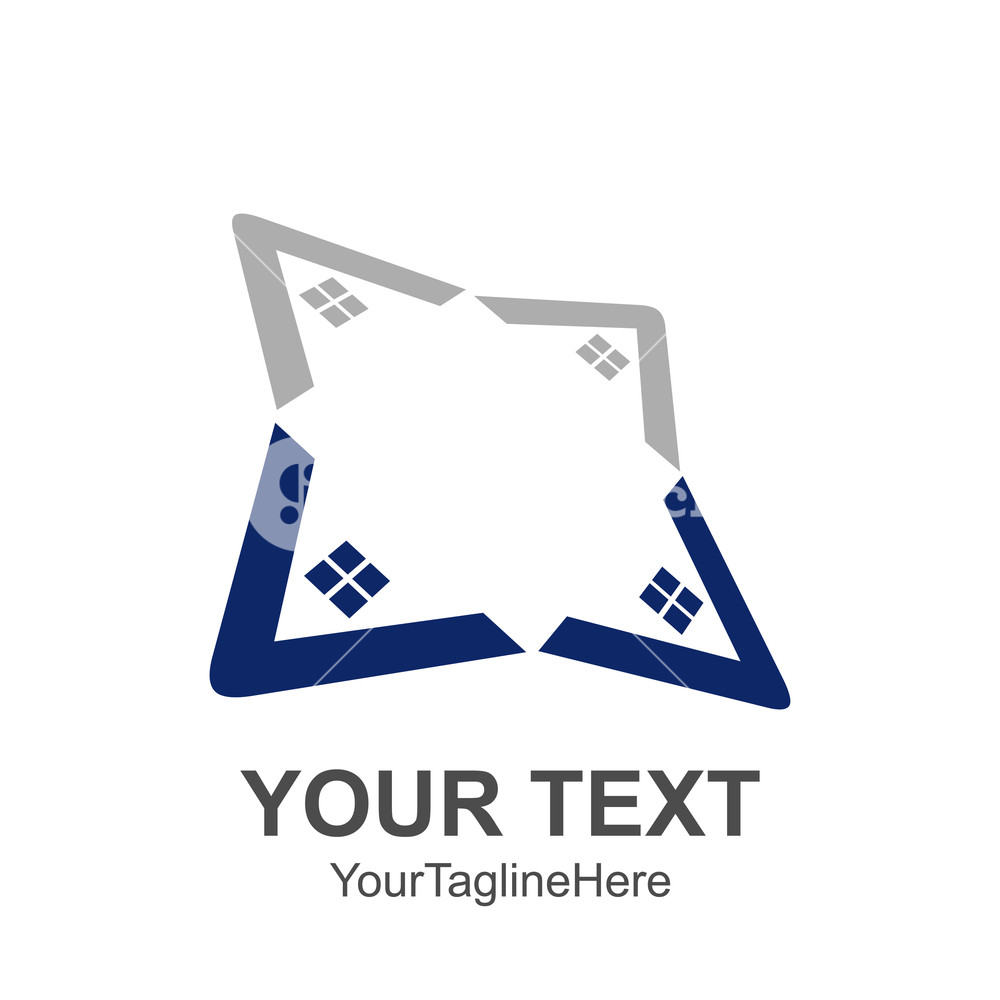 1000x1000 Star House Roof And Home Logo Vector Element Colored Blue Grey
