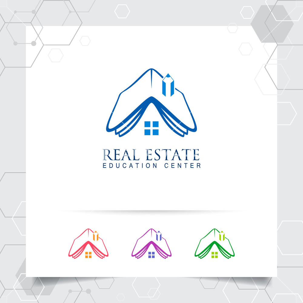 1000x1000 House Home Logo Design Concept Of Rooftop Vector And Pencil Icon
