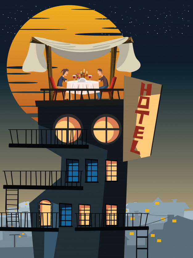 626x834 Dinner On A Rooftop Vector Illustration Vector Premium Download