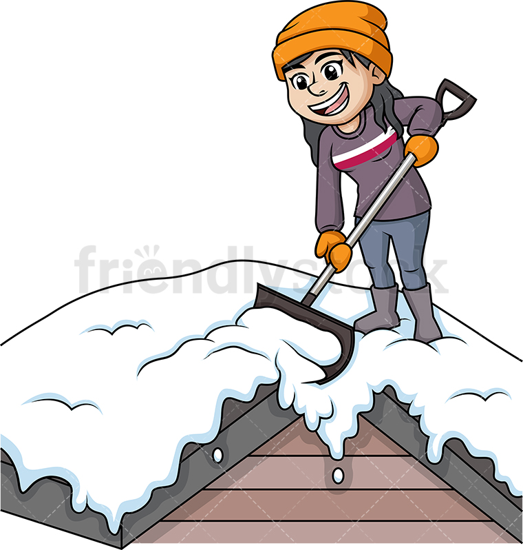 760x798 Woman Shoveling Snow Off Of Rooftop Cartoon Clipart Vector