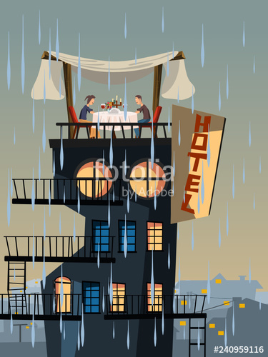 375x500 Dinner On A Rooftop Vector Illustration Stock Image And Royalty