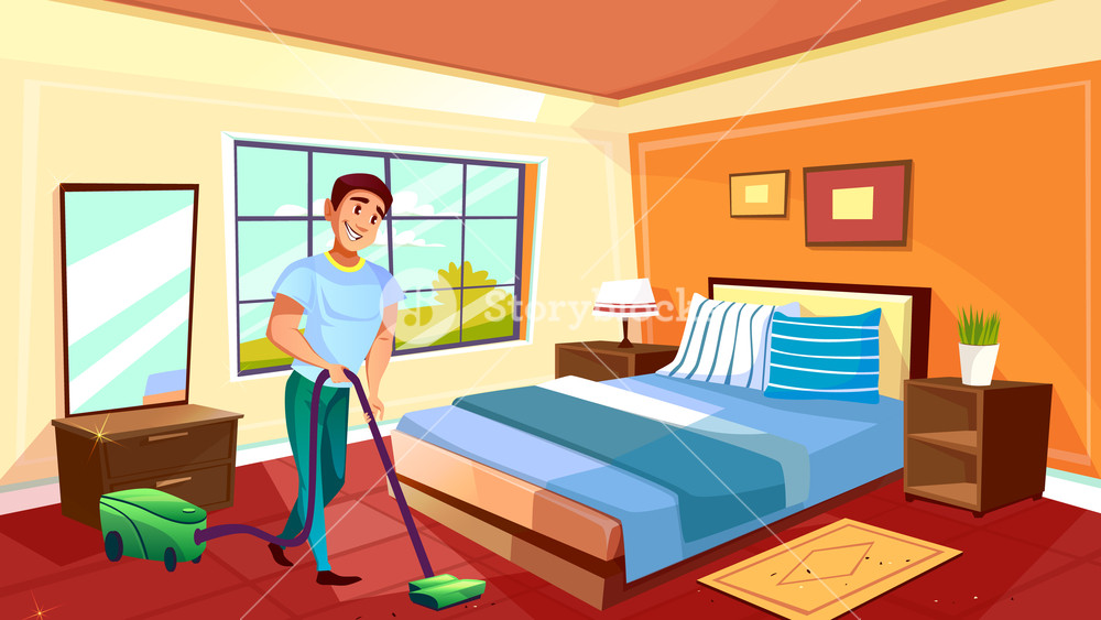 1000x563 Man Cleaning Room Vector Illustration Of Househusband Or College