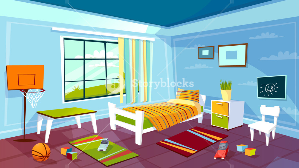 1000x563 Child Room Vector Illustration Of Kid Boy Bedroom Interior
