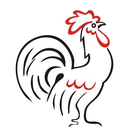 424x450 Rooster Cartoon Black Red Painted On A White Background Vector