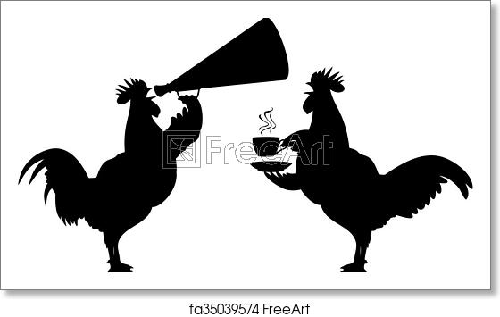 560x355 Free Art Print Of Crowing Rooster Black And White Vector