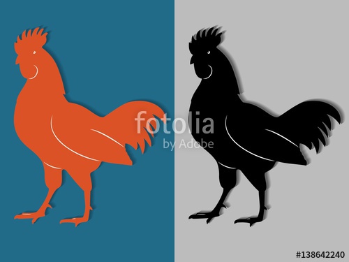 500x375 Silhouette Of Rooster, Vector Draw Stock Image And Royalty Free