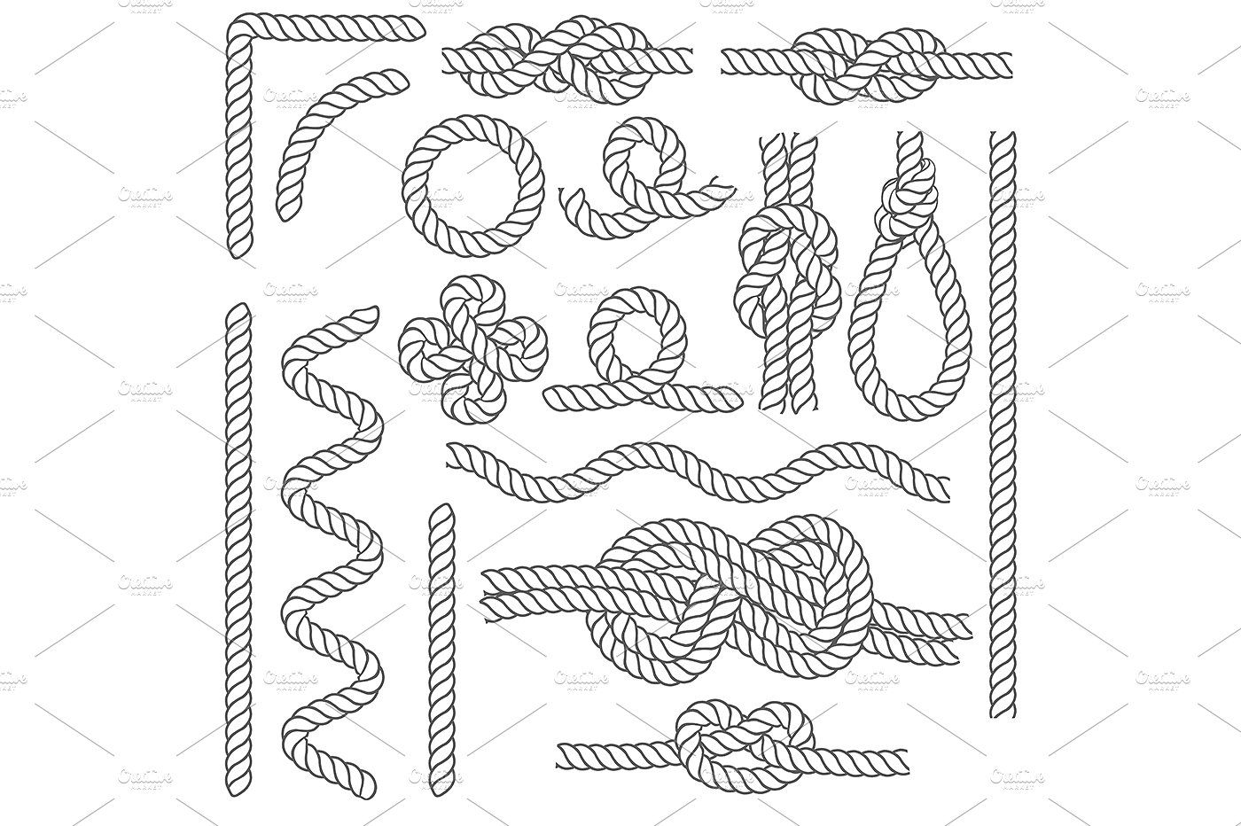 Rope Knots Borders Line Set Vector 1400x932 Rope Knots Borders Line Set Vector
