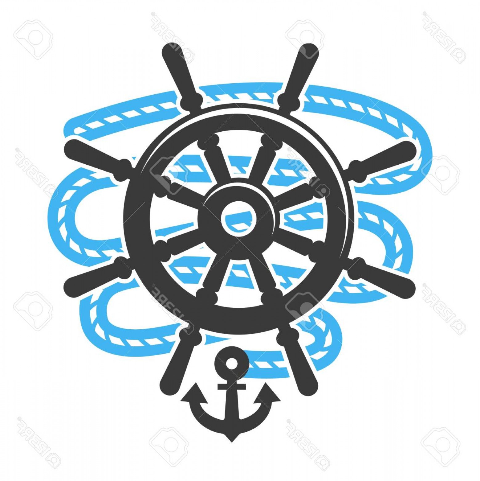 1558x1560 Photostock Vector Marine Anchor Helm Wheel And Rope Vector Icon