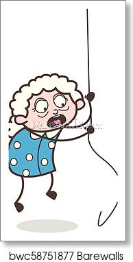 194x382 Cartoon Old Lady Falling Down When Climbing Rope Vector