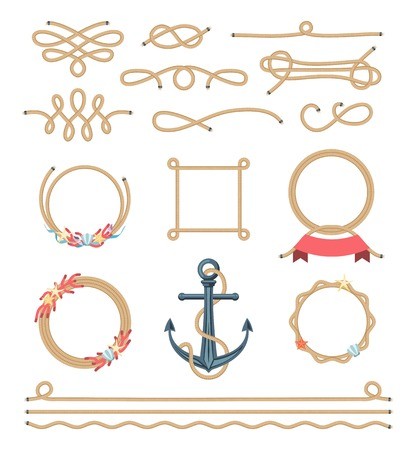 415x450 Set Of Beautiful Elements Made Of Nautical Rope, Vector
