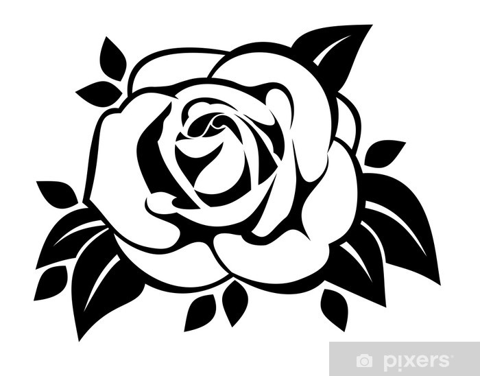 Black Silhouette Of Rose With Leaves Vector Illustration Wall 700x548 Black Silhouette Of Rose With Leaves Vector Illustration Wall