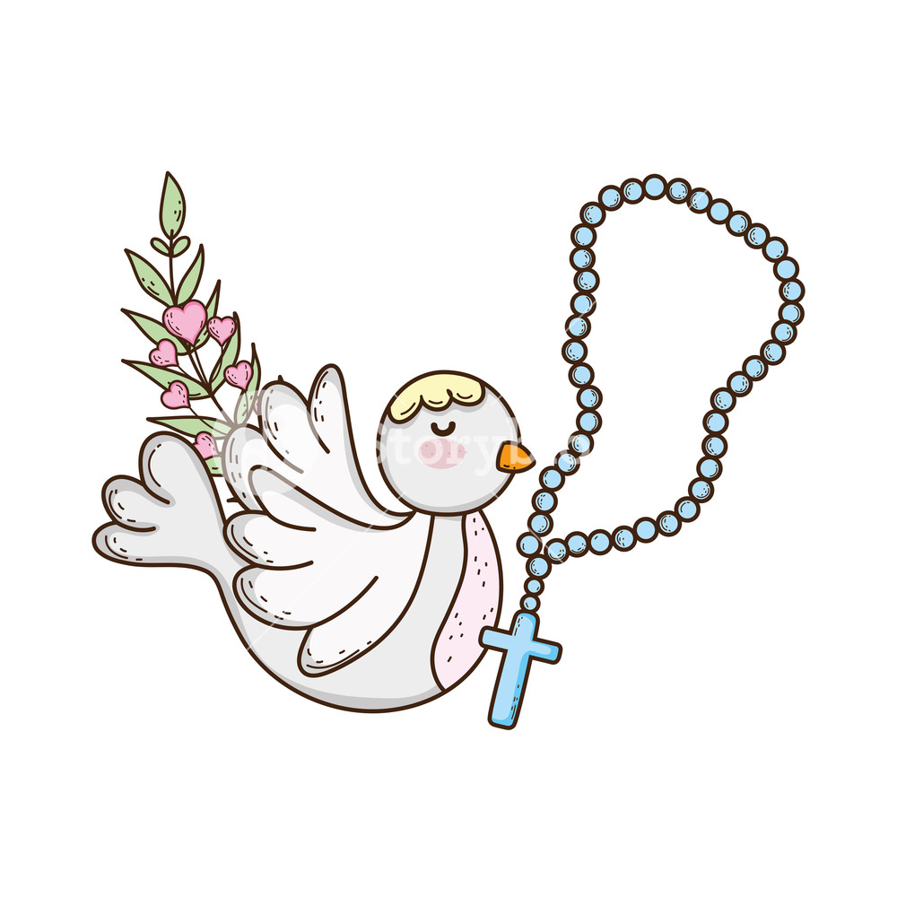 1000x1000 Cute Dove Bird With Rosary Vector Illustration Design Royalty Free