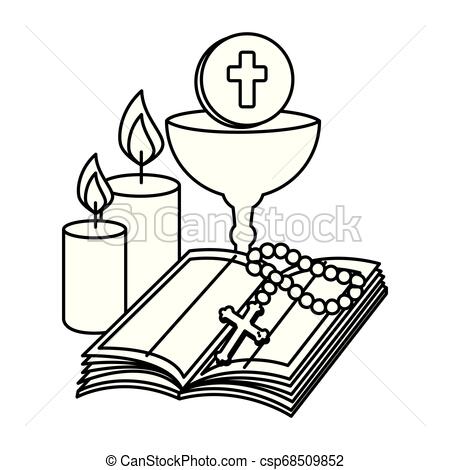 450x470 Holy Bible With Chalice And Rosary Vector Illustration Design