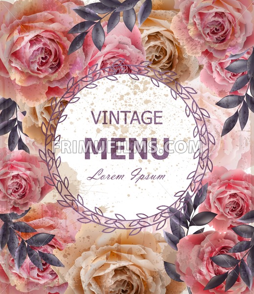 519x600 Vintage Roses Background Vector Floral Card Retro Decor Frimufilms