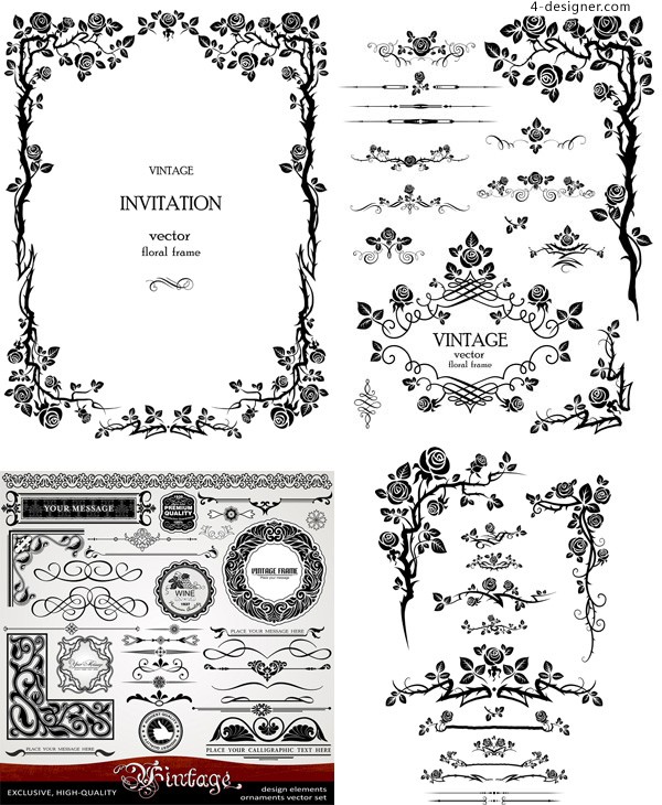 Designer Vintage Rose Pattern Border Vector Material 600x730 Designer Vintage Rose Pattern Border Vector Material