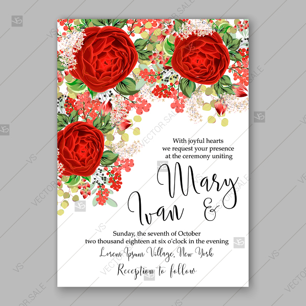 600x600 Red Rose Wedding Invitation Vector Floral Background Spring