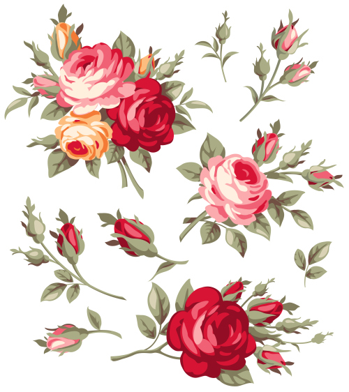 500x562 Vintage Rose Flowers Vector Free Download