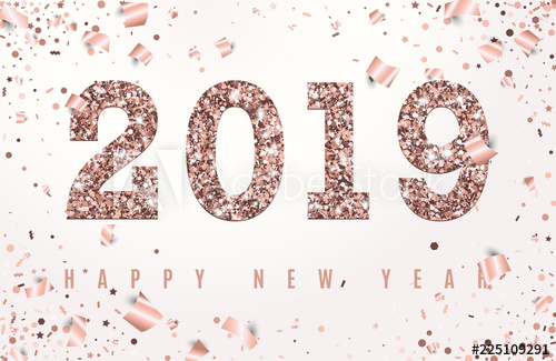 500x325 Happy New Year Banner With Glowing Rose Gold Numbers On White