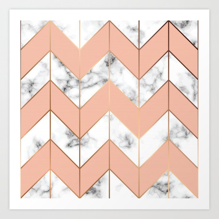 700x700 Luxe Rose Gold Vector On Black And White Marble Art Print