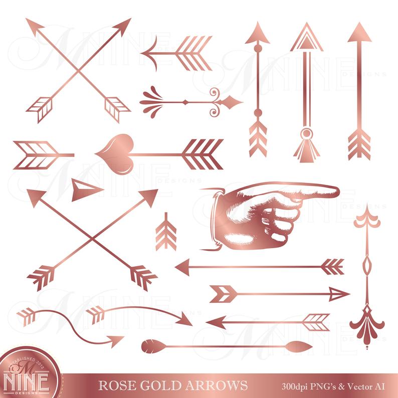 794x794 Rose Gold Arrows Clipart Rose Gold Vector Arrows Clip Art Etsy