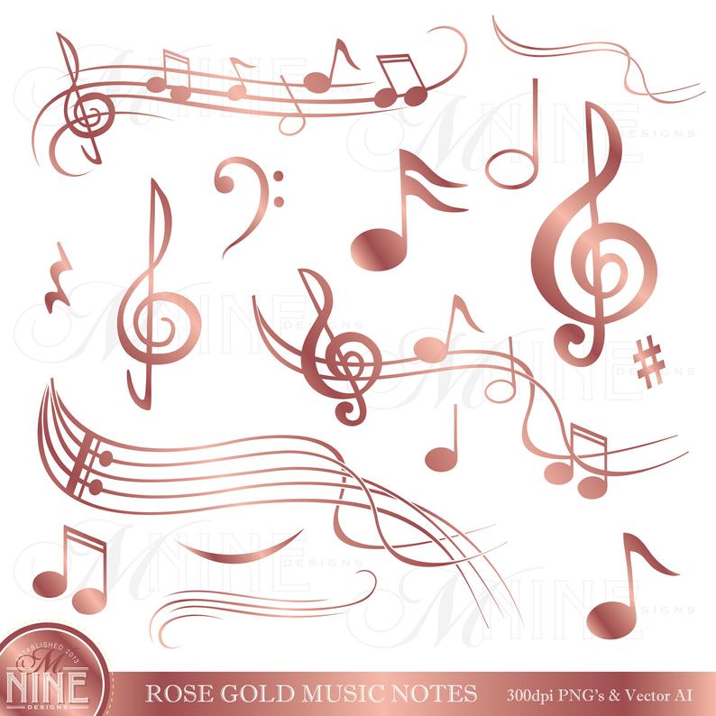 794x794 Rose Gold Music Notes Clip Art Rose Gold Music Theme Clipart Etsy
