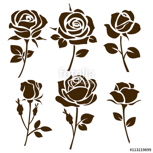 500x500 Rose Icon Set Of Roses Silhouettes Stock Image And Royalty Free